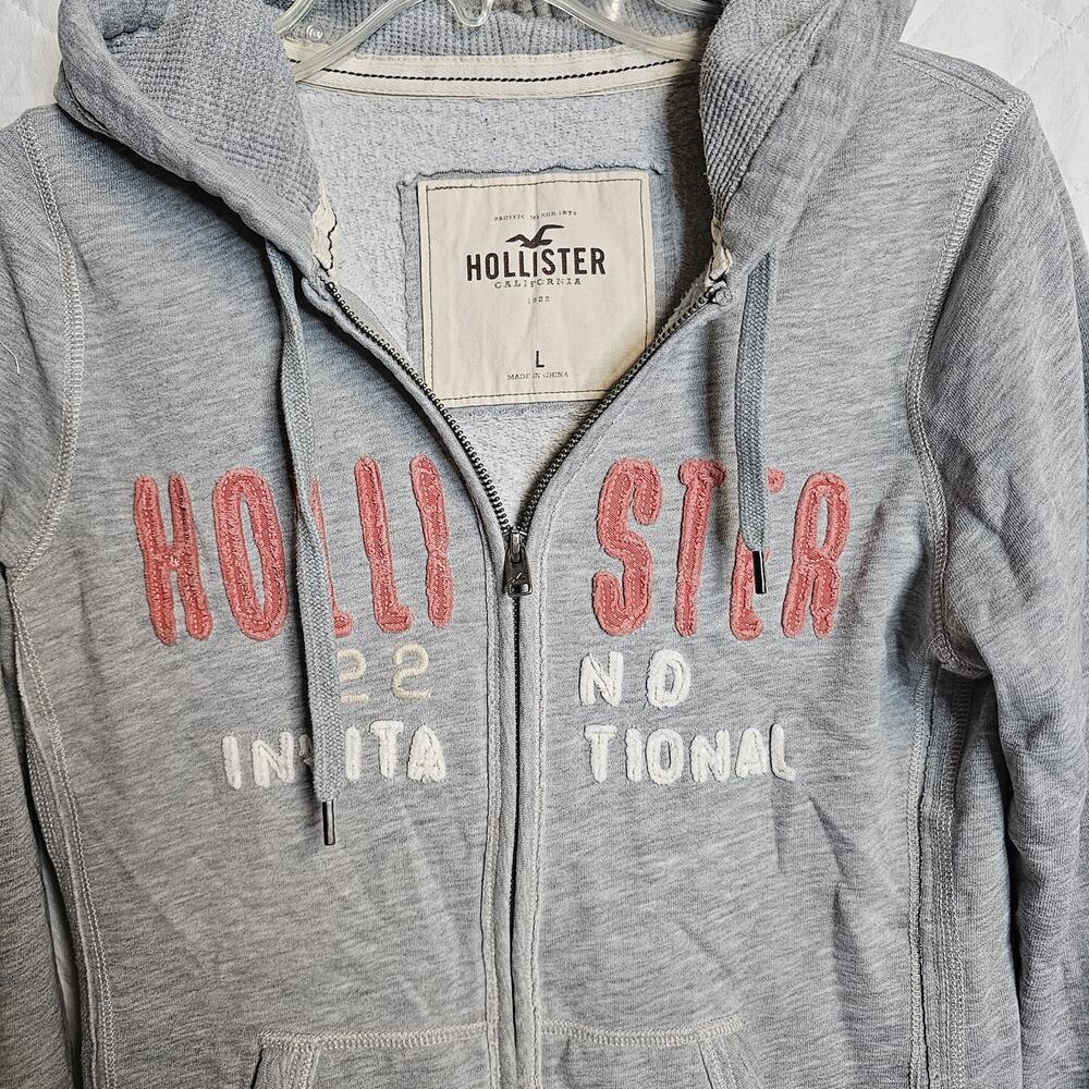 Hollister Zip Up Hoodie Womens Juniors Large Gray Y2K 2000s Preppy - Picture 4 of 5